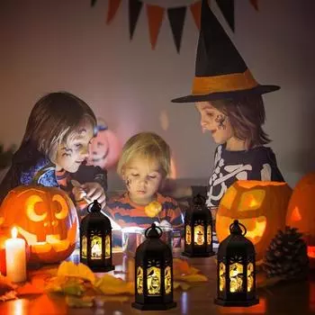 Фонарь-свеча на Хэллоуин, украшение на батарейках, мини-замок, пламя, светодиодная лампа, бездымная мерцающая свеча для декора на Хэллоуин C