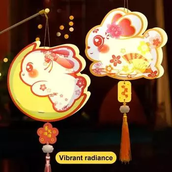 Фонарь в виде кролика в китайском стиле, бумажный фонарь своими руками, лунный фонарь в виде кролика со светодиодными огнями для праздника середины осени Random Style