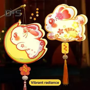 Фонарь в виде кролика в китайском стиле, бумажный фонарь своими руками, лунный фонарь в виде кролика со светодиодными огнями для праздника середины осени Random Style