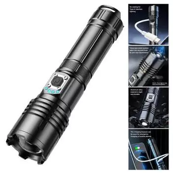 Фонарик для улицы с 5 режимами освещения, перезаряжаемый через USB, дальний свет, водонепроницаемый IPX7, мощный многофункциональный светодиодный фонарик