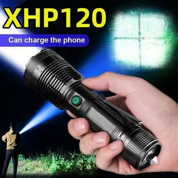 Фонарик мощный светодиодный фонарь XHP120 100000LM лампа масштабируемый фонарь перезаряжаемый фонарик самозащитный фонарик дальнего света A-Flashlight