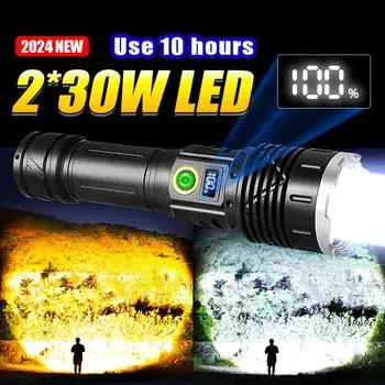 Фонарик Мощный светодиодный фонарик Перезаряжаемая лампа 2 лампы Масштабируемый фонарь Водонепроницаемый фонарик с большим радиусом действия A-Flashlight