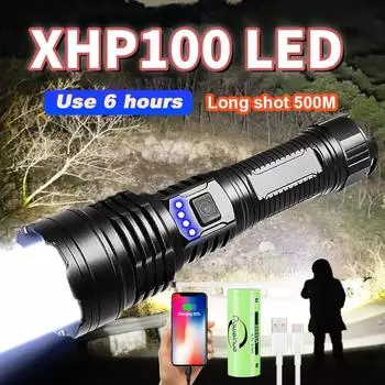 Фонарик Мощный светодиодный фонарик XHP100 Перезаряжаемый светильник Масштабируемая лампа Водонепроницаемый фонарь Супер яркий фонарик Широкодиапазонный фонарик A-Flashlight