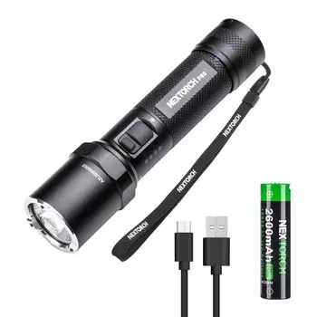 Фонарик NEXTORCH P80 светодиодный мощный, высокая яркость 1300 люмен, мощный ручной фонарик, самый надежный, с зарядкой от USB, 5 степеней затемнения чёрный