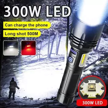 Фонарик с высокой яркостью 2000000 лм, мощный светодиодный фонарь мощностью 300 Вт, COB-фонарь, масштабируемая лампа, перезаряжаемый фонарик, фонари для самозащиты A-Flashlight
