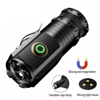 Фонарик водонепроницаемый Hands-Free магнитное основание клипса 5 режимов света аккумуляторная батарея портативный для использования на открытом воздухе