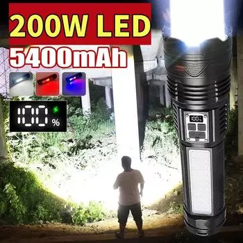 Фонарик высокой яркости, мощный светодиодный фонарик 200 Вт, 90000LM, лампа со встроенным аккумулятором, вспышка, перезаряжаемые фонари, водонепроницаемый фонарь B-120W LED flashlight