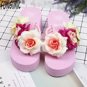 FONGIMIC женские летние шлепанцы, домашние тапочки с цветами, пляжные тапочки ручной работы, морские праздничные тапочки с героями «сделай сам» 4 чёрный