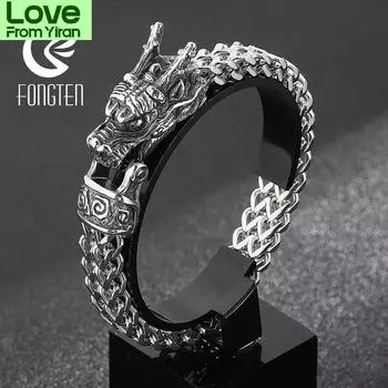 Fongten Dragon Head Animal Punk мужской браслет из нержавеющей стали дизайнерский крутой викинг модный тяжелый ювелирный подарок 22cm