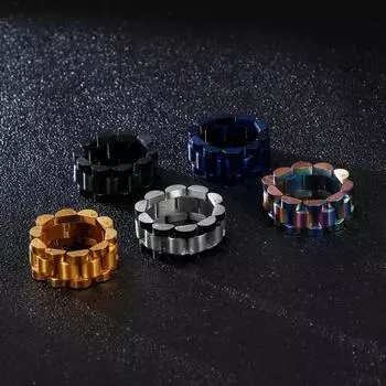 Fongten Ретро часы-цепочка, мужское кольцо из нержавеющей стали, рок-байкерский палец, мужские и женские кольца в стиле панк, модные ювелирные изделия, подарок 6