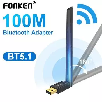 Fonken 100M USB Bluetooth адаптер Bluetooth 5.1 передатчик 328ft беспроводной Bluetooth аудиоприемник USB-ключ для ПК компьютера
