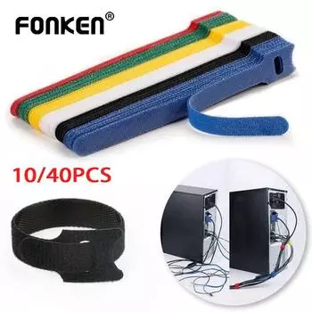 Fonken 10/40 шт. съемный кабельный органайзер, стяжки для мыши, наушники, проволока, нейлоновые кабельные стяжки, многоразовая петля, обруч, лента, ремни, галстук