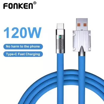 Fonken 120 Вт 6A Super Fast Charge Type C Зарядный кабель USB-кабель для быстрой зарядки для Xiaomi Huawei Samsung USB Type C Зарядный кабель синий