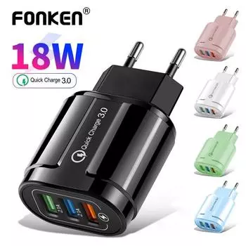 FONKEN 18 Вт Fast Charge 3.0 USB зарядное устройство Универсальное настенное зарядное устройство для телефона Macaron для iPhone 12 Samsung Huawei Tablet Fast Charger