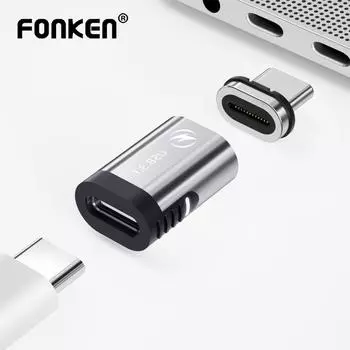Fonken 24Pin PD Магнитный адаптер USB C 100 Вт Быстрая зарядка Конвертер передачи данных 10 Гбит/с для смартфонов MacBook Type-C Pro серый