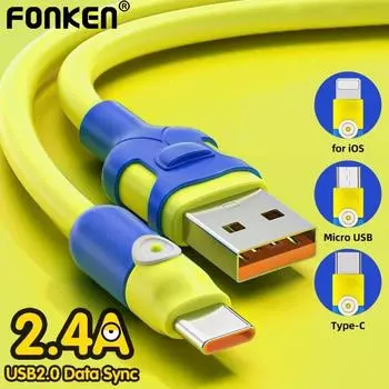 Fonken 2.4A кабель для быстрой зарядки USB-A к Micro USB/Type-C/Lightning PD Minions милый шнур для зарядного устройства iPhone USB-провод для передачи данных 1 м