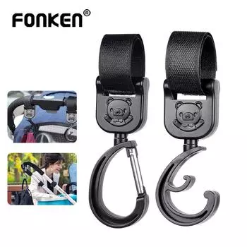 Fonken 2 шт./лот крючок для детской коляски с мультяшным медведем, многофункциональные крючки для коляски на 360 градусов, вешалка для детской сумки, органайзер, аксессуары для автокресел Style A чёрный