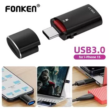 Fonken 2-в-1 кард-ридер USB OTG адаптер Type-C к USB 3.0 высокоскоростной USB C к TF карте памяти для мобильного телефона чёрный