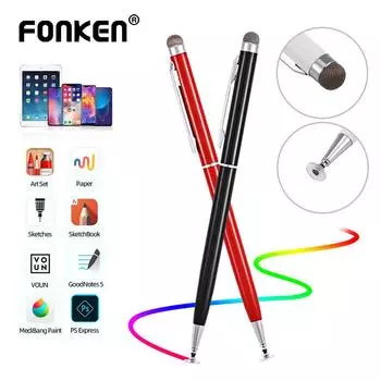 FONKEN 2 в 1 с металлическим крючком, стилус для Android-смартфонов, планшетов, толстый тонкий емкостный карандаш для рисования, универсальные сенсорные ручки для мобильного экрана белый