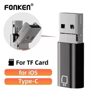 Fonken 2 в 1 устройство чтения карт памяти USB2.0 Высокоскоростное устройство чтения карт OTG для Type-C Lightning TF Card Телефон Компьютер Type-C+USB чёрный