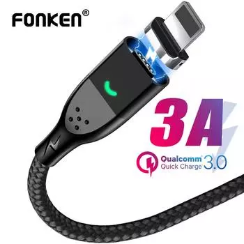 FONKEN 3A шнур для быстрой зарядки, магнитный зарядный кабель для iPhone, магнитные телефонные кабели, нейлоновый шнур для быстрой зарядки, провод для синхронизации данных For iPhone Cable (1M) чёрный