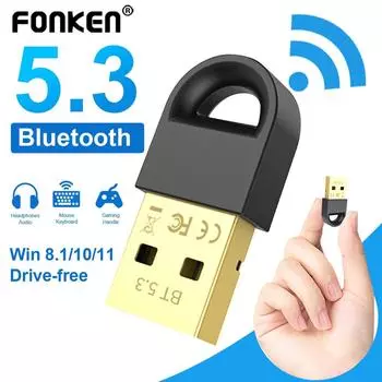 Fonken 5,3 Bluetooth адаптер для ПК USB Bluetooth 5,3 Dongle приемник для динамика, мыши, клавиатуры, музыкального аудиопередатчика
