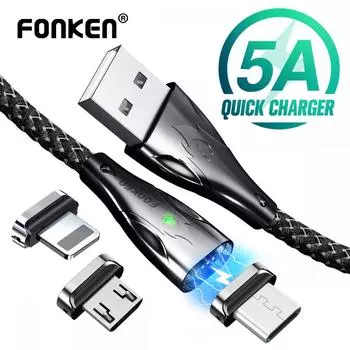 FONKEN 5A Магнитный кабель Тип C Micro USB Магнитные кабели для синхронизации данных Шнур для телефона iPhone Samsung