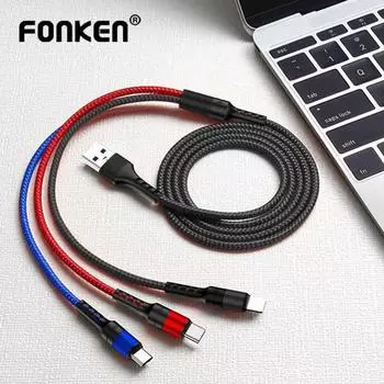 FONKEN 5A Зарядный кабель 3 в 1 Micro USB Кабели для быстрой зарядки Type-C Шнур 1,2 см для iOS iPhone Android