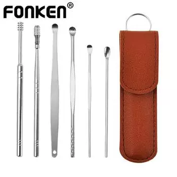 Fonken 6 шт. средство для чистки ушей для удаления воска, набор для чистки ушей, набор для чистки ушей, ложка для ухода за ушами, инструмент для чистки ушей для детей, взрослых, набор для ухода за ушами чёрный
