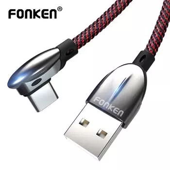 FONKEN 90-градусный кабель типа C для быстрой зарядки USB C изогнутый игровой кабель для зарядки Нейлоновый локоть Шнур для передачи данных 0.6M