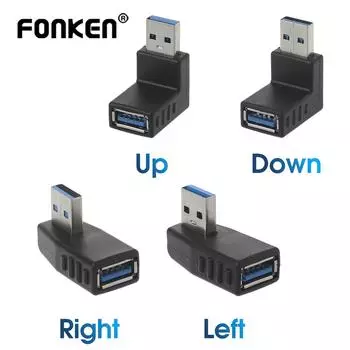 Fonken 90 градусов левый и правый угловой USB 3,0 адаптер «папа-мама» высокоскоростной разъем передачи для ноутбука ПК Прямая поставка