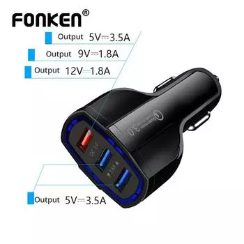 FONKEN Автомобильное зарядное устройство для быстрой зарядки 3 в 1 Smart USB Автомобильное зарядное устройство Адаптер для мобильного телефона QC3.0 Автомобильная зарядная головка