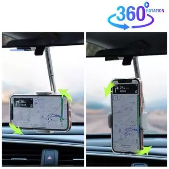 FONKEN Автомобильный держатель для телефона, крепление на зеркало заднего вида, подставка для сотового телефона в автомобиле, кронштейн для заднего подголовника для iPhone 11 12, поддержка Samsung чёрный
