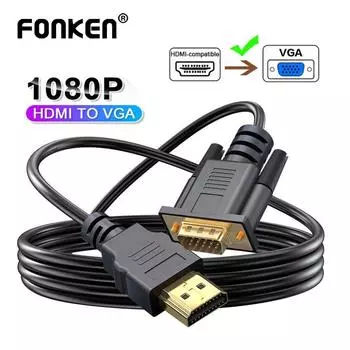 Fonken HDMI-папа-VGA-папа 1080P 60 Гц HDMI-совместимый кабель-VGA адаптер цифро-аналоговый для компьютера ноутбука чёрный