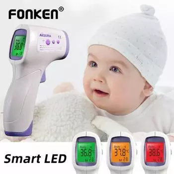 FONKEN Инфракрасный термометр для лба и тела, ИК-портативный цифровой бесконтактный ЖК-дисплей белый