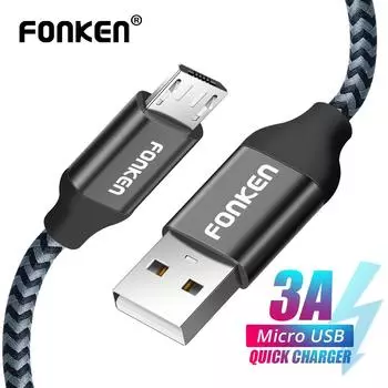 FONKEN Кабель Micro USB Быстрое зарядное устройство Мини-USB Телефонный кабель 2128AWG QC3.0 2.4A Шнур для зарядки данных 2M белый