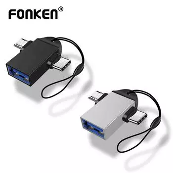 FONKEN Otg Тип C Адаптер 2 в 1 Otg Micro Usb Конвертер Usb C 3,0 Флэш-диск Разъем мыши для смартфона Android Usb Plug чёрный