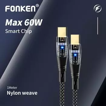 Fonken PD, 60 Вт, кабель для быстрой зарядки Type-C на Type-C, 20 Вт, Type C на Lightning USB 2.4A, прозрачный шнур для быстрой зарядки данных USB to Micro USB чёрный