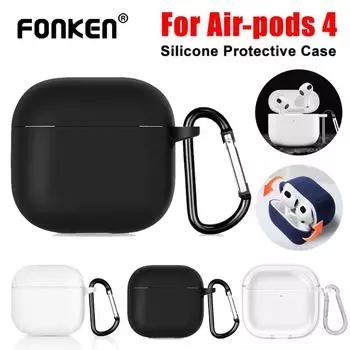 Fonken Silicone Soft Earphone Case Cover Shockproof Protective Cover with Carabiner for Airpods 4 (2024) белый