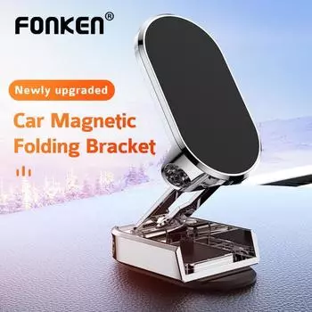 Fonken Складной магнитный автомобильный держатель для телефона Вращающаяся мини-подставка в форме полосы для телефона Металлический сильный магнит GPS Автомобильное крепление для iPhone 13 чёрный