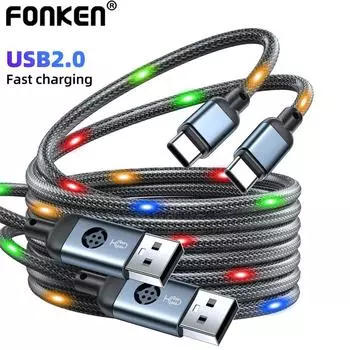 FONKEN световой USB-кабель с голосовым управлением, тип C, Micro USB, телефон, зарядное устройство, кабель, освещение, автомобильный зарядный кабель для iPhone, Android