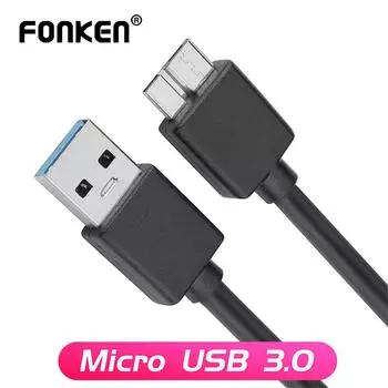 FONKEN USB 3,0 Micro B Кабель для передачи данных «папа» USB-кабель Micro B 5 Гбит/с Кабели для жесткого диска для камеры Samsung Note3 50 cm чёрный