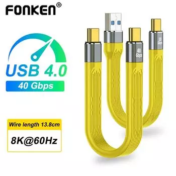 Fonken USB 4.0 Gen3, 40 Гбит/с, Thunderbolt 3, кабель для передачи данных PD, 100 Вт, 5 А, кабель для быстрой зарядки с USB C на тип C, кабель 4K, 60 Гц, кабель USB Tipo C для передачи данных USB A male to C male-10Gdps жёлтый