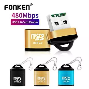 FONKEN USB Card Reader Micro Sd Tf Card Мини-адаптер для компьютера, ноутбука, ПК, 480 Мбит/с, передача данных, USB-динамик, автомобильный аудиоридер чёрный