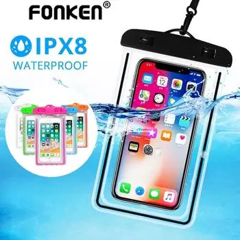 FONKEN водонепроницаемый чехол для телефона, сумка для дрифта, дайвинга, плавания, светящиеся подводные сухие сумки, чехол для телефона, водные виды спорта, пляжный бассейн, катание на лыжах белый