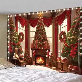 Фоновая ткань для украшения рождественской вечеринки, рождественская елка, настенный гобелен, подходящий для фотосъемки дома на открытом воздухе 100x75cm