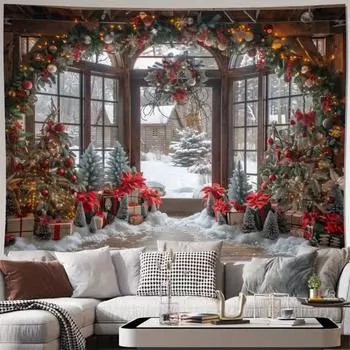 Фоновая ткань для украшения рождественской вечеринки, зимняя рождественская елка, снежная сцена, гобелен, подходящий для украшения дома на открытом воздухе 100x75cm
