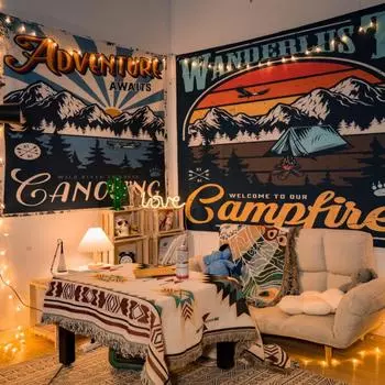 Фоновая ткань в стиле INS, подвесная ткань для спальни, мультяшный американский стиль, ретро-этническая планировка комнаты, настенная ткань, украшение для ремонта общежития 1x0.7