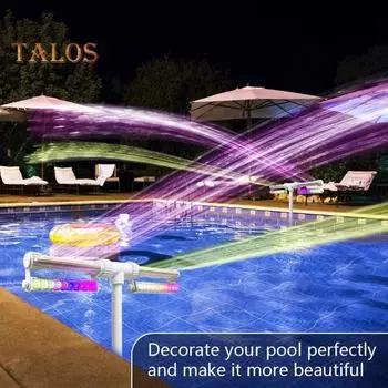 Фонтан для бассейна с 7-цветной светодиодной подсветкой, регулируемый двойной спрей для бассейна, фонтан для бассейна, водопад, охладитель для надземных и вкопанных бассейнов белый