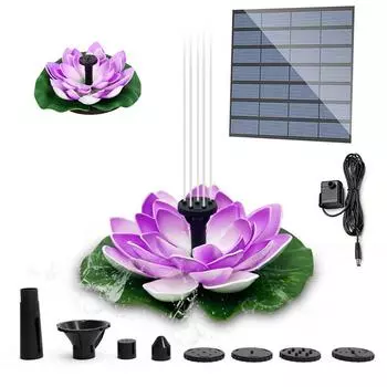 Фонтан Lotus Solar Water Fountain с бесщеточным насосом, плавающий садовый фонтан, работающий на солнечной энергии, для декора наружного бассейна фиолетовый